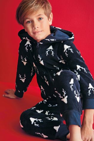 Navy Reindeer All Over Print All In One (3-16yrs)